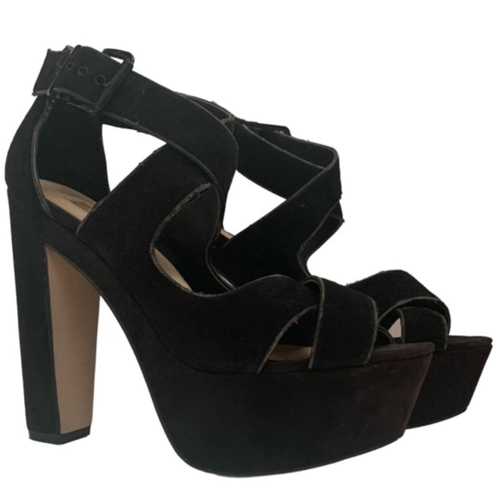 Topshop Black Suede Platform Chunky High Heels